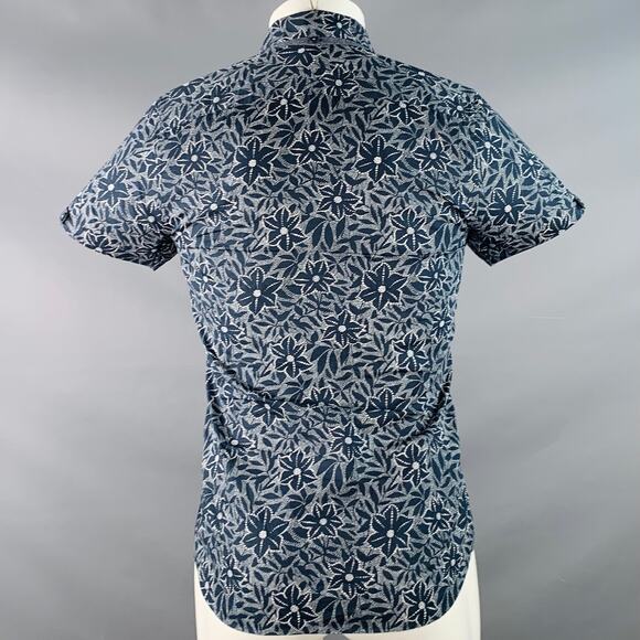 TED BAKER Size XS Calous Navy White Abstract Floral Cotton Short Sleeve Shirt - Picture 4 of 6